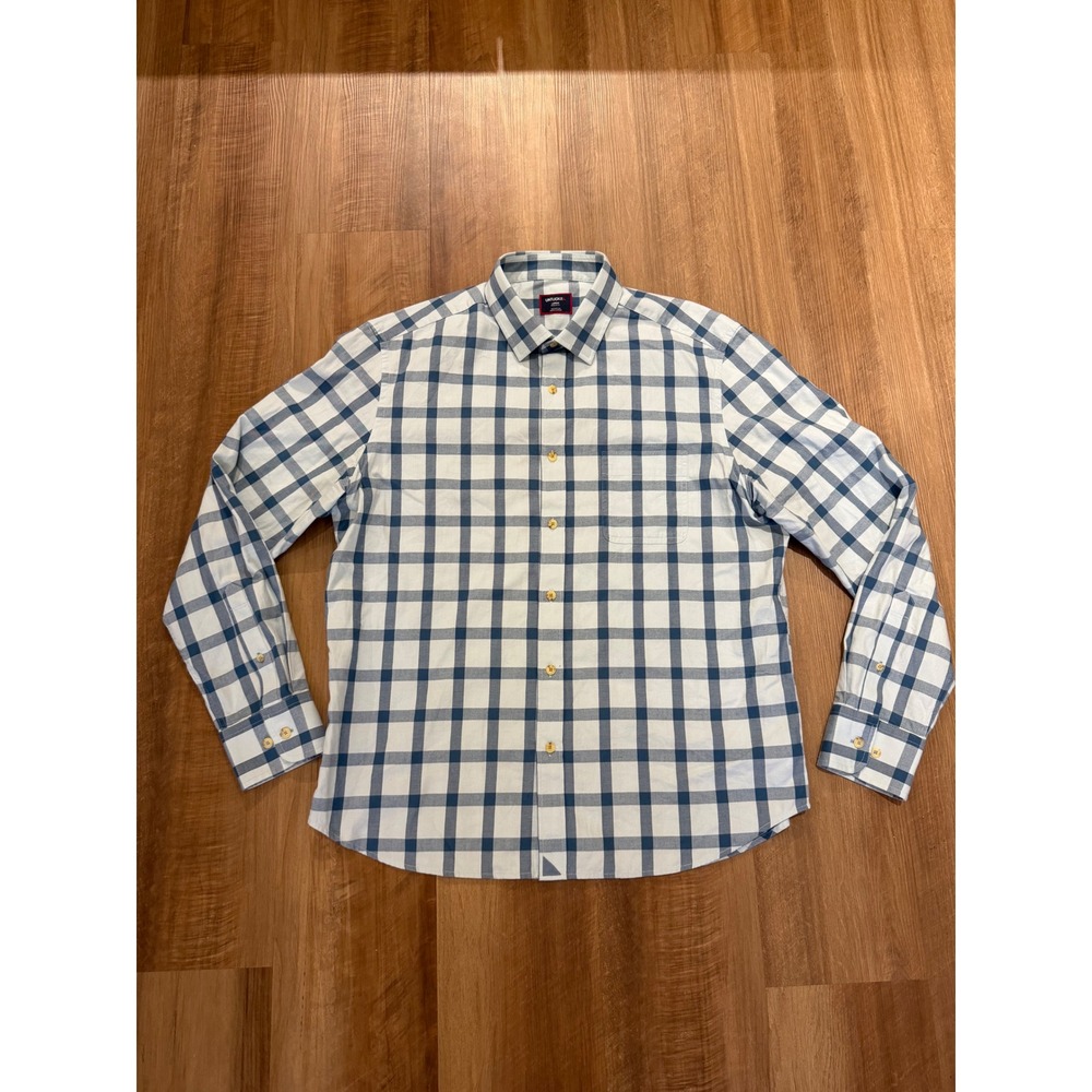 UNTUCKit Hartmann Button Down Mens L Blue White Plaid Regular Fit 42138